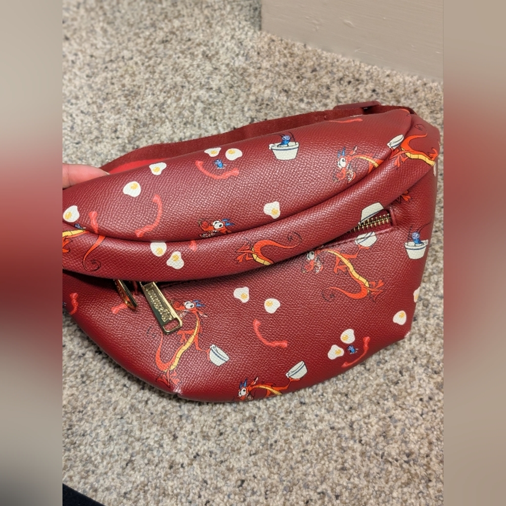 Loungefly Red Dragon Noodle Motif Satchel with Gold Hardware